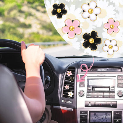6 Pcs Daisy Vent Clips for Car, 3/3.3 cm, Black, Pink, White