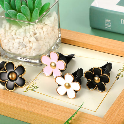 6 Pcs Daisy Vent Clips for Car, 3/3.3 cm, Black, Pink, White