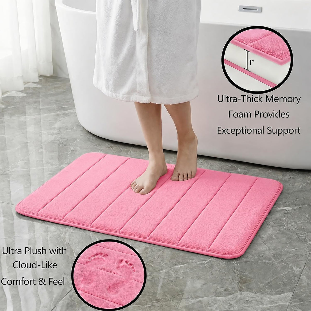 Memory Foam Bath Mat Set 3 Piece，Super Soft Absorbent Bathroom Rug Non Slip, Quick Dry,Machine Wash, Perfect Plush Bathroom Rugs,Home Decor Accessories,Pink