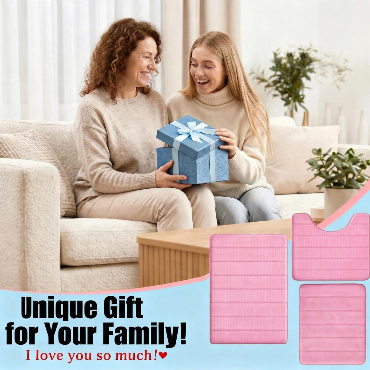 Memory Foam Bath Mat Set 3 Piece，Super Soft Absorbent Bathroom Rug Non Slip, Quick Dry,Machine Wash, Perfect Plush Bathroom Rugs,Home Decor Accessories,Pink