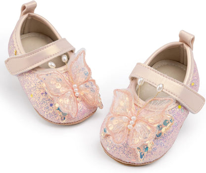 Baby Girls Mary Jane Flats Non Slip Soft Sole Bowknot Princess Wedding Dress Shoes Toddler First Walkers Infant Newborn Baptism Crib Shoes