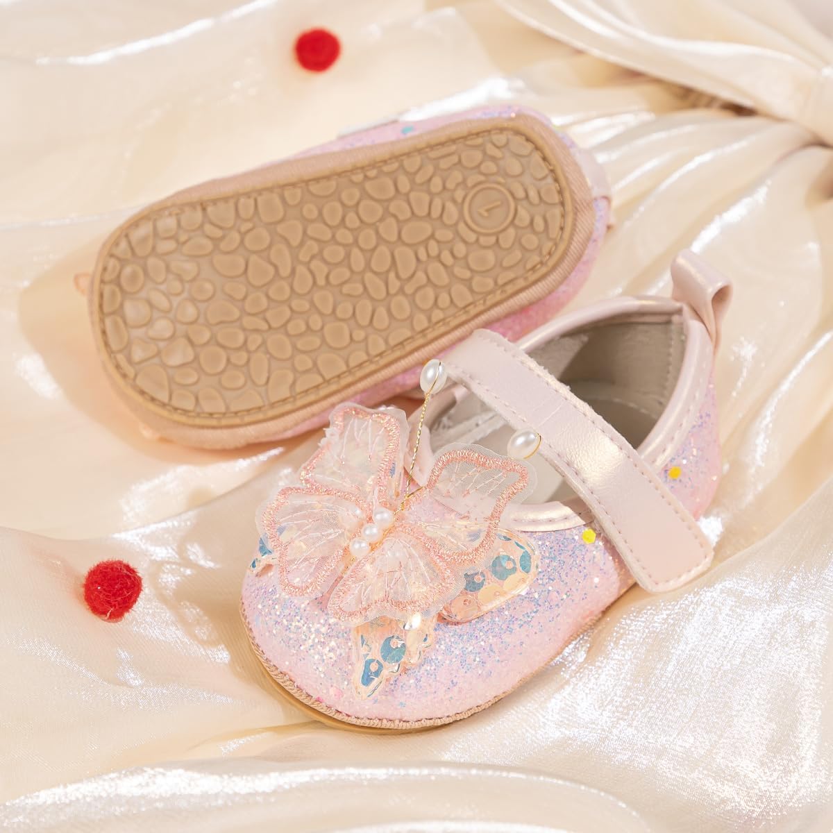 Baby Girls Mary Jane Flats Non Slip Soft Sole Bowknot Princess Wedding Dress Shoes Toddler First Walkers Infant Newborn Baptism Crib Shoes
