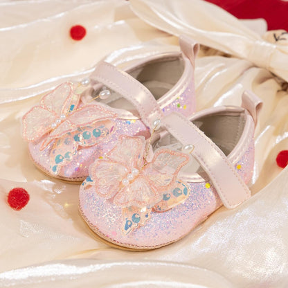 Baby Girls Mary Jane Flats Non Slip Soft Sole Bowknot Princess Wedding Dress Shoes Toddler First Walkers Infant Newborn Baptism Crib Shoes