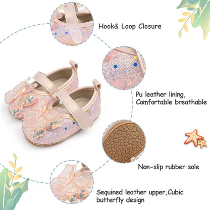 Baby Girls Mary Jane Flats Non Slip Soft Sole Bowknot Princess Wedding Dress Shoes Toddler First Walkers Infant Newborn Baptism Crib Shoes