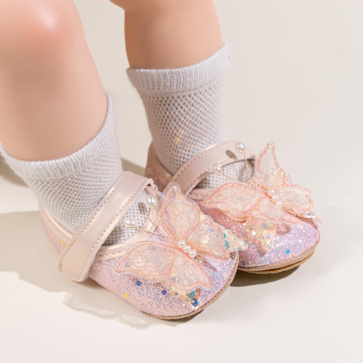Baby Girls Mary Jane Flats Non Slip Soft Sole Bowknot Princess Wedding Dress Shoes Toddler First Walkers Infant Newborn Baptism Crib Shoes