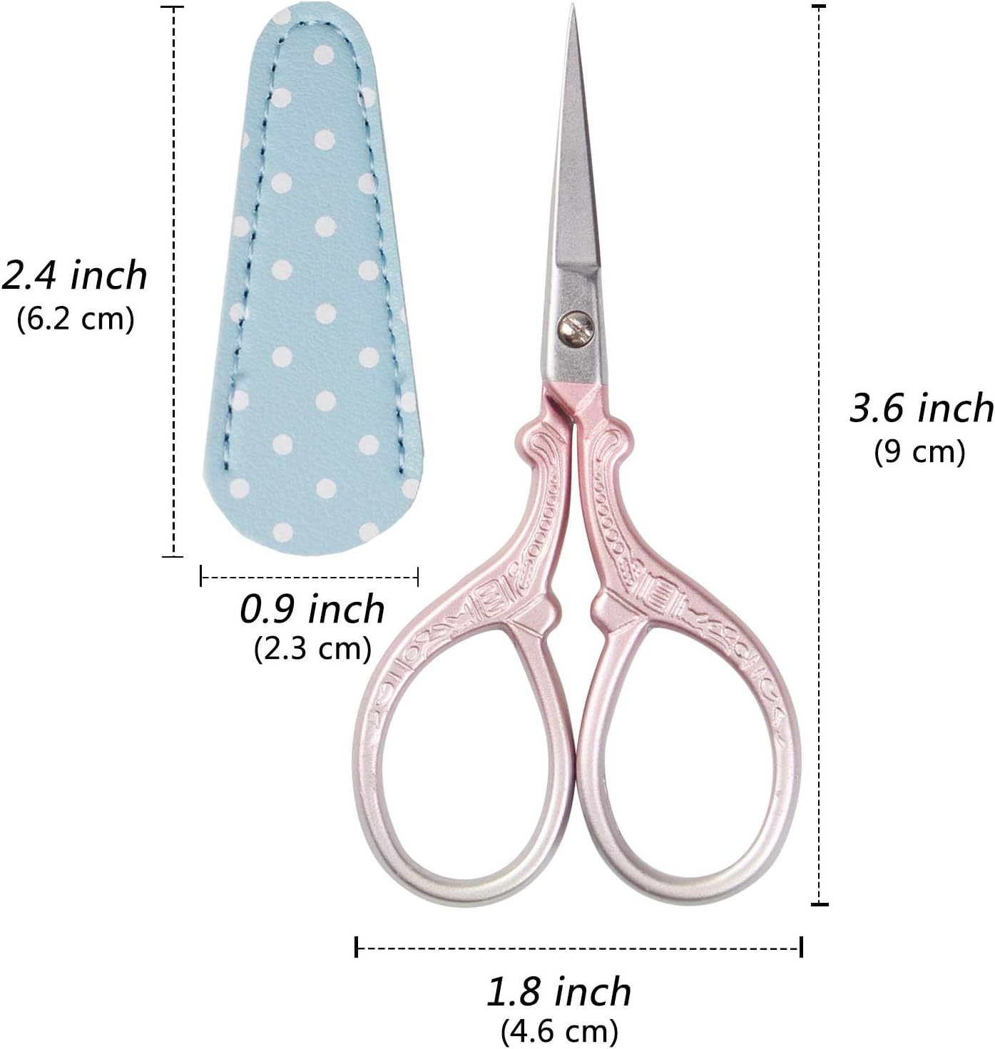 Embroidery Scissors - Stainless Steel Sharp 3.6 inch Scissors with Leather Cover for Sewing, Crafting, Art Work, Threading, Needlework - DIY Tools, Dressmaker Small Shears Pink Purple