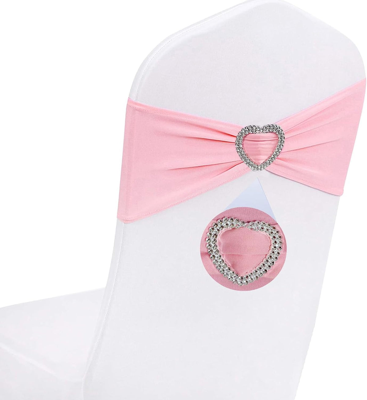 Light Pink Chair Sashes for Wedding 50Pcs Spandex Pink Sashes for Chairs Covers Stretch Chair Sashes Band with Heart Buckle Slider Wedding Sashes Bows for Banquet Party Decorations