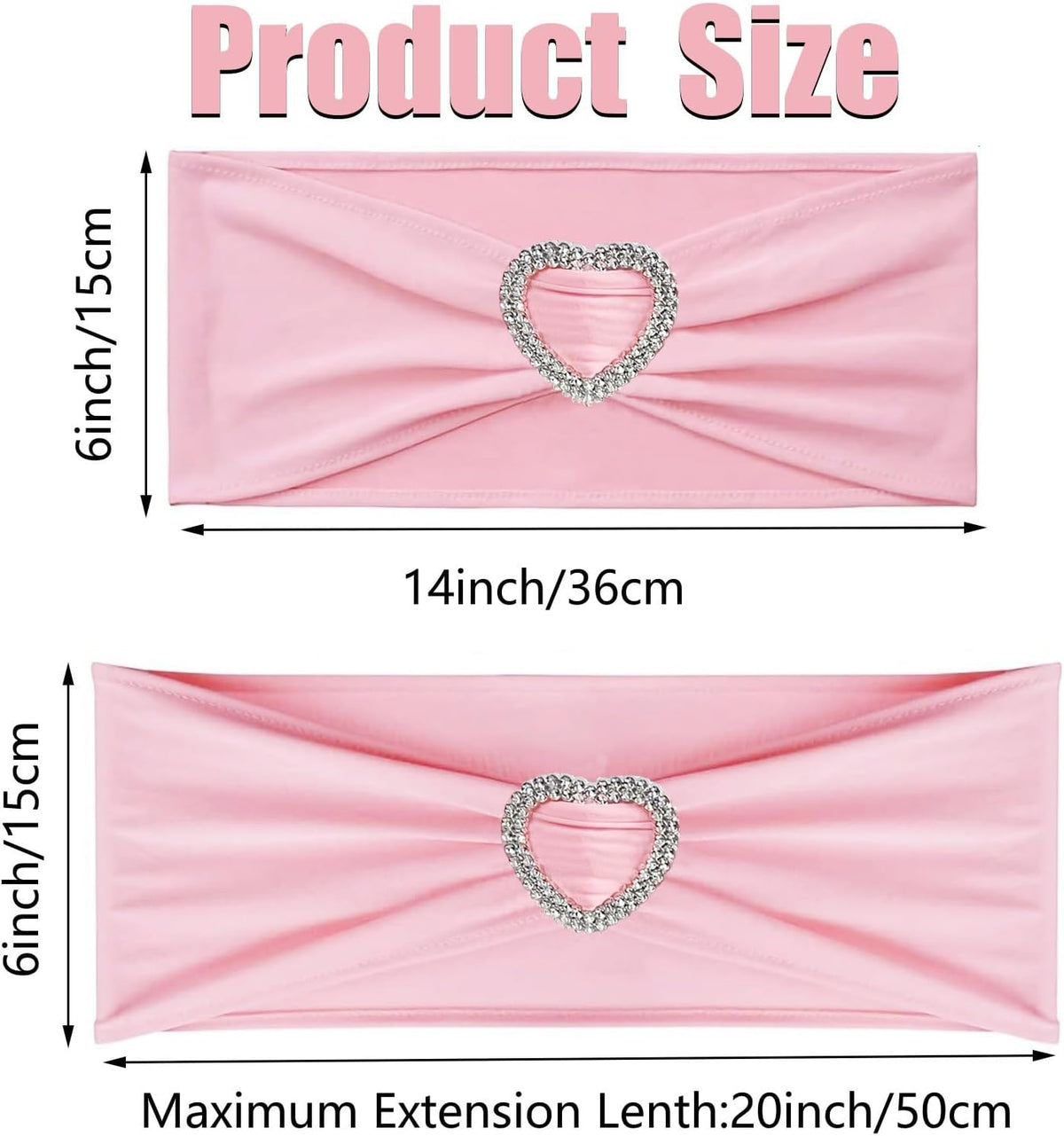 Light Pink Chair Sashes for Wedding 50Pcs Spandex Pink Sashes for Chairs Covers Stretch Chair Sashes Band with Heart Buckle Slider Wedding Sashes Bows for Banquet Party Decorations