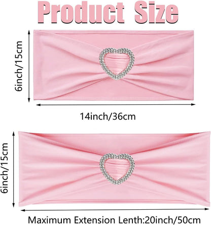Light Pink Chair Sashes for Wedding 50Pcs Spandex Pink Sashes for Chairs Covers Stretch Chair Sashes Band with Heart Buckle Slider Wedding Sashes Bows for Banquet Party Decorations