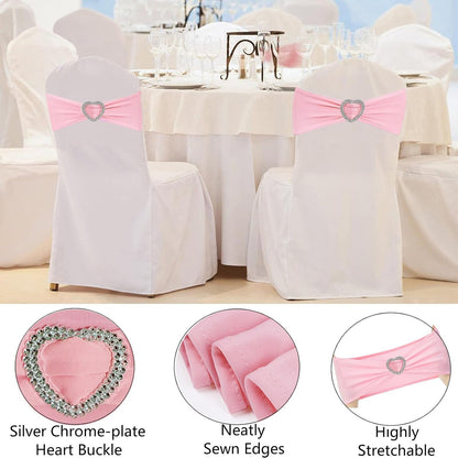 Light Pink Chair Sashes for Wedding 50Pcs Spandex Pink Sashes for Chairs Covers Stretch Chair Sashes Band with Heart Buckle Slider Wedding Sashes Bows for Banquet Party Decorations