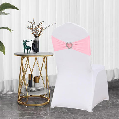 Light Pink Chair Sashes for Wedding 50Pcs Spandex Pink Sashes for Chairs Covers Stretch Chair Sashes Band with Heart Buckle Slider Wedding Sashes Bows for Banquet Party Decorations