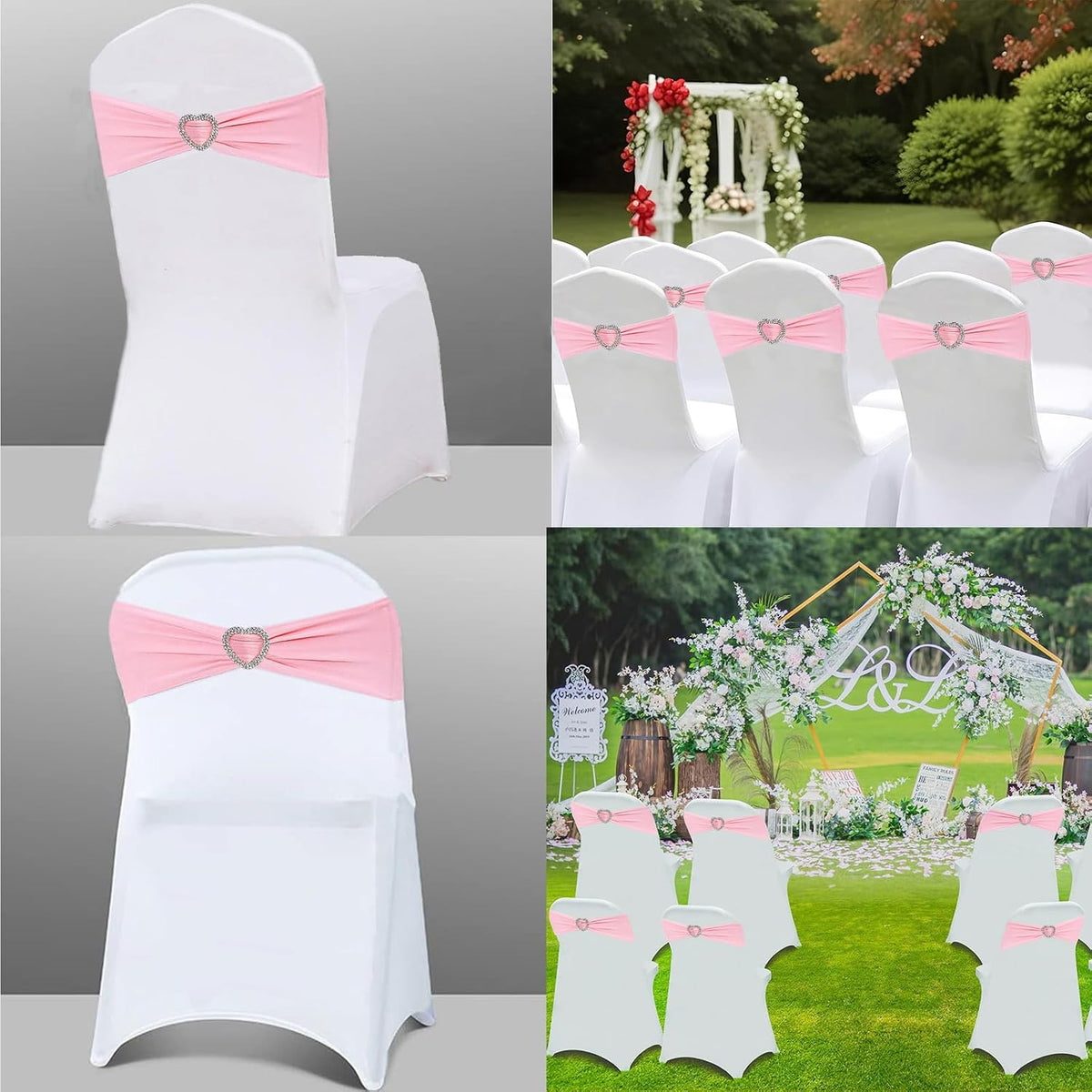 Light Pink Chair Sashes for Wedding 50Pcs Spandex Pink Sashes for Chairs Covers Stretch Chair Sashes Band with Heart Buckle Slider Wedding Sashes Bows for Banquet Party Decorations