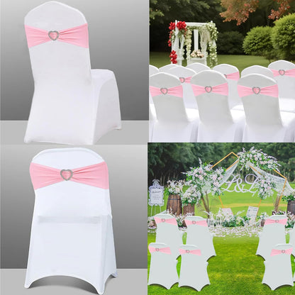 Light Pink Chair Sashes for Wedding 50Pcs Spandex Pink Sashes for Chairs Covers Stretch Chair Sashes Band with Heart Buckle Slider Wedding Sashes Bows for Banquet Party Decorations