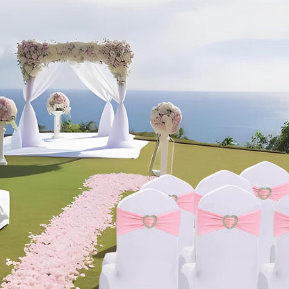Light Pink Chair Sashes for Wedding 50Pcs Spandex Pink Sashes for Chairs Covers Stretch Chair Sashes Band with Heart Buckle Slider Wedding Sashes Bows for Banquet Party Decorations