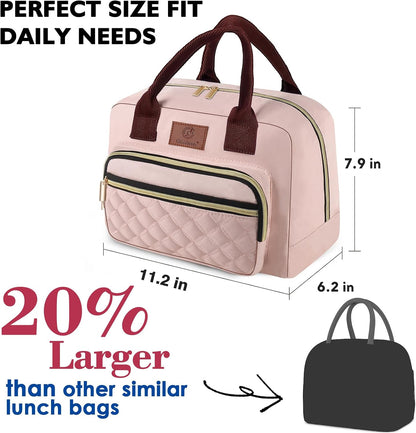 Insulated Lunch Box for Adult Women Office Work and Teen Girls School, Waterproof Leakproof Reusable Cooler Lunch Tote for Picnic Travel-Pink