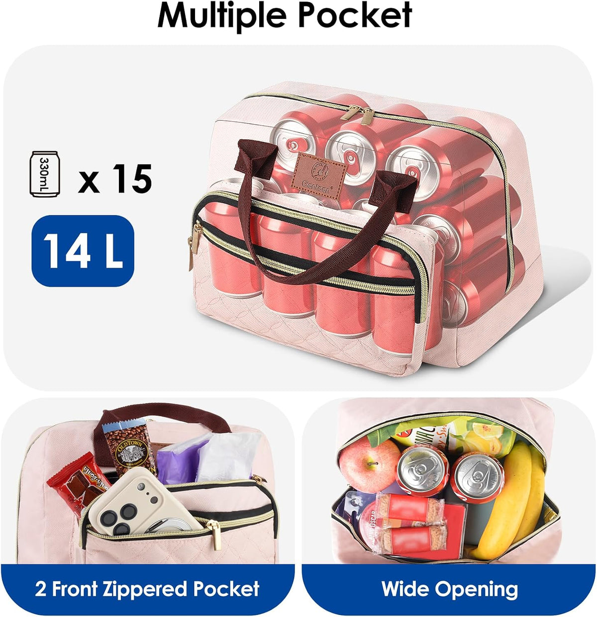 Insulated Lunch Box for Adult Women Office Work and Teen Girls School, Waterproof Leakproof Reusable Cooler Lunch Tote for Picnic Travel-Pink