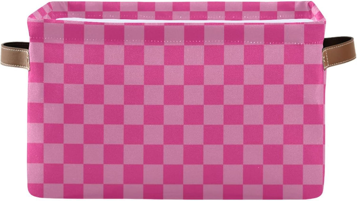 Pink Checkered Storage Basket Bins Foldable Laundry Hamper Storage Bins Box Organizer for Pet Books Clothes Makeup Nursery Closet Office,1 pcs