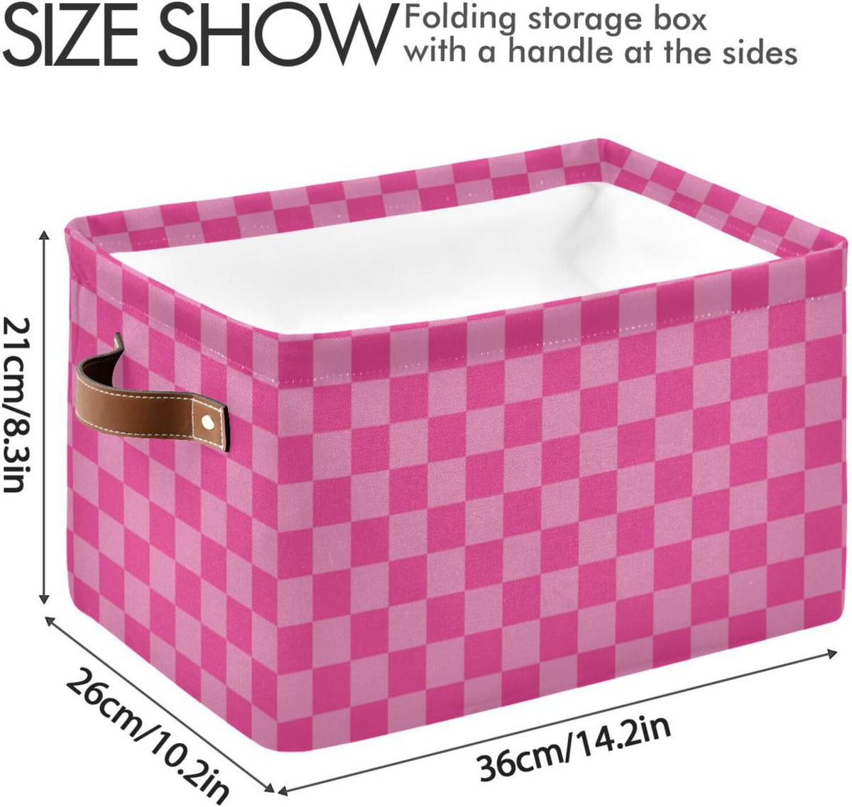 Pink Checkered Storage Basket Bins Foldable Laundry Hamper Storage Bins Box Organizer for Pet Books Clothes Makeup Nursery Closet Office,1 pcs