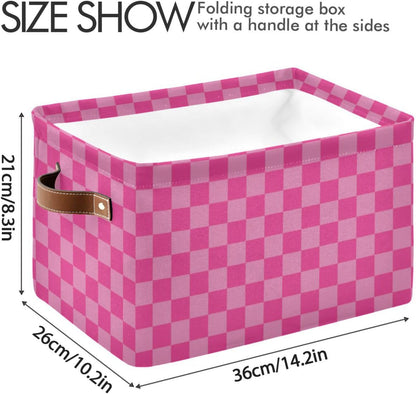 Pink Checkered Storage Basket Bins Foldable Laundry Hamper Storage Bins Box Organizer for Pet Books Clothes Makeup Nursery Closet Office,1 pcs