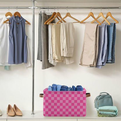 Pink Checkered Storage Basket Bins Foldable Laundry Hamper Storage Bins Box Organizer for Pet Books Clothes Makeup Nursery Closet Office,1 pcs