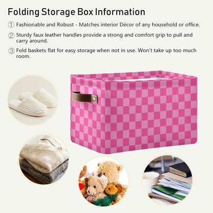 Pink Checkered Storage Basket Bins Foldable Laundry Hamper Storage Bins Box Organizer for Pet Books Clothes Makeup Nursery Closet Office,1 pcs