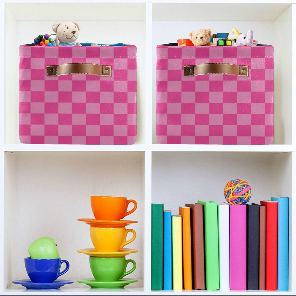 Pink Checkered Storage Basket Bins Foldable Laundry Hamper Storage Bins Box Organizer for Pet Books Clothes Makeup Nursery Closet Office,1 pcs