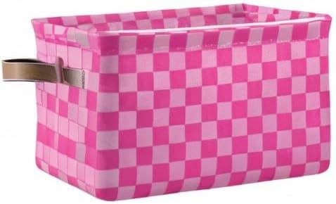 Pink Checkered Storage Basket Bins Foldable Laundry Hamper Storage Bins Box Organizer for Pet Books Clothes Makeup Nursery Closet Office,1 pcs