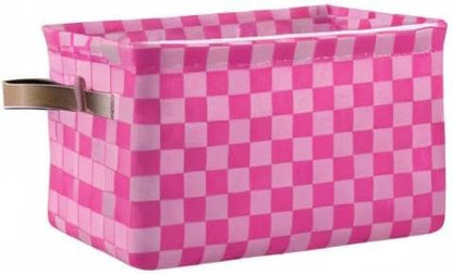 Pink Checkered Storage Basket Bins Foldable Laundry Hamper Storage Bins Box Organizer for Pet Books Clothes Makeup Nursery Closet Office,1 pcs