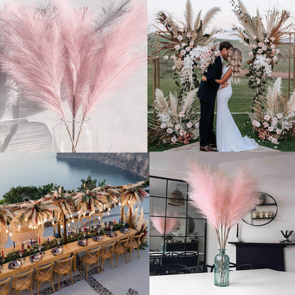 43 Inch Fluffy Fake Faux Pampas Grass Large Stems 3 Pcs for Tall Vase Filler, Boho Home Kitchen Wedding Room Decor (Pink)