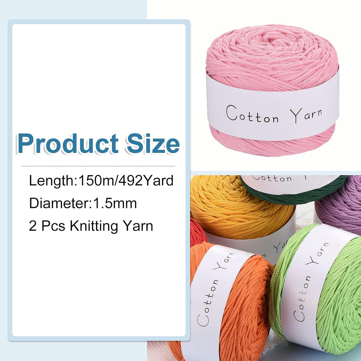 2 Skein Cotton Yarn, 100% Cotton Chunky Yarn for Hand Knitting, Blanket Yarn for Crocheting Each of 204g/7.20oz(Per Skein 150m/164 Yard)/Light Peach