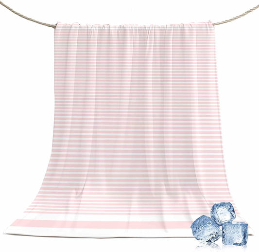 Cooling Blanket for Hot Sleepers Pink Stripe Lightweight Breathable Double Sided Summer Blanket Stripe Pink White Cooling Throw Blanket for Couch Bed Night Sweats 30"x40"
