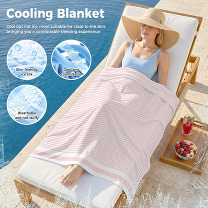 Cooling Blanket for Hot Sleepers Pink Stripe Lightweight Breathable Double Sided Summer Blanket Stripe Pink White Cooling Throw Blanket for Couch Bed Night Sweats 30"x40"