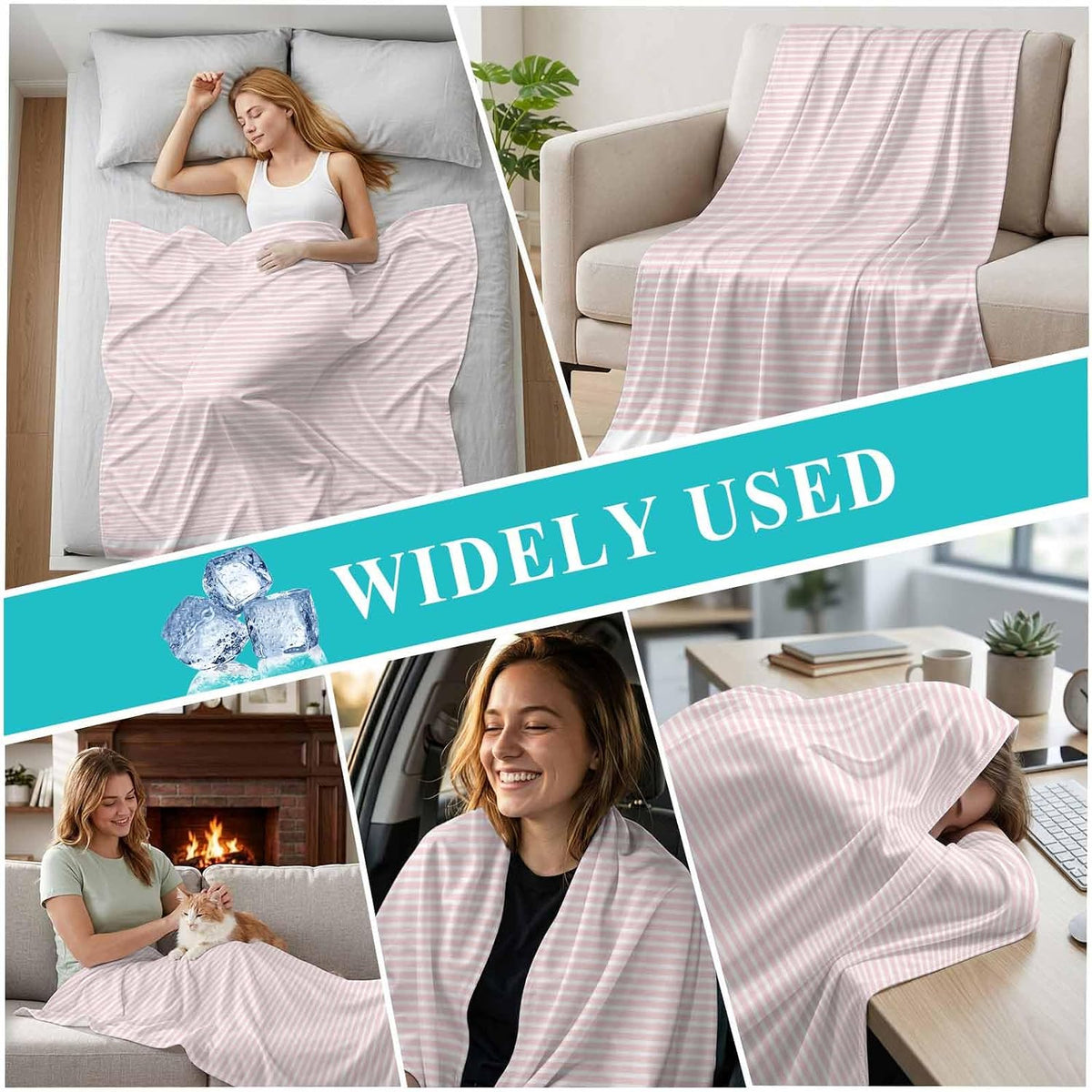 Cooling Blanket for Hot Sleepers Pink Stripe Lightweight Breathable Double Sided Summer Blanket Stripe Pink White Cooling Throw Blanket for Couch Bed Night Sweats 30"x40"