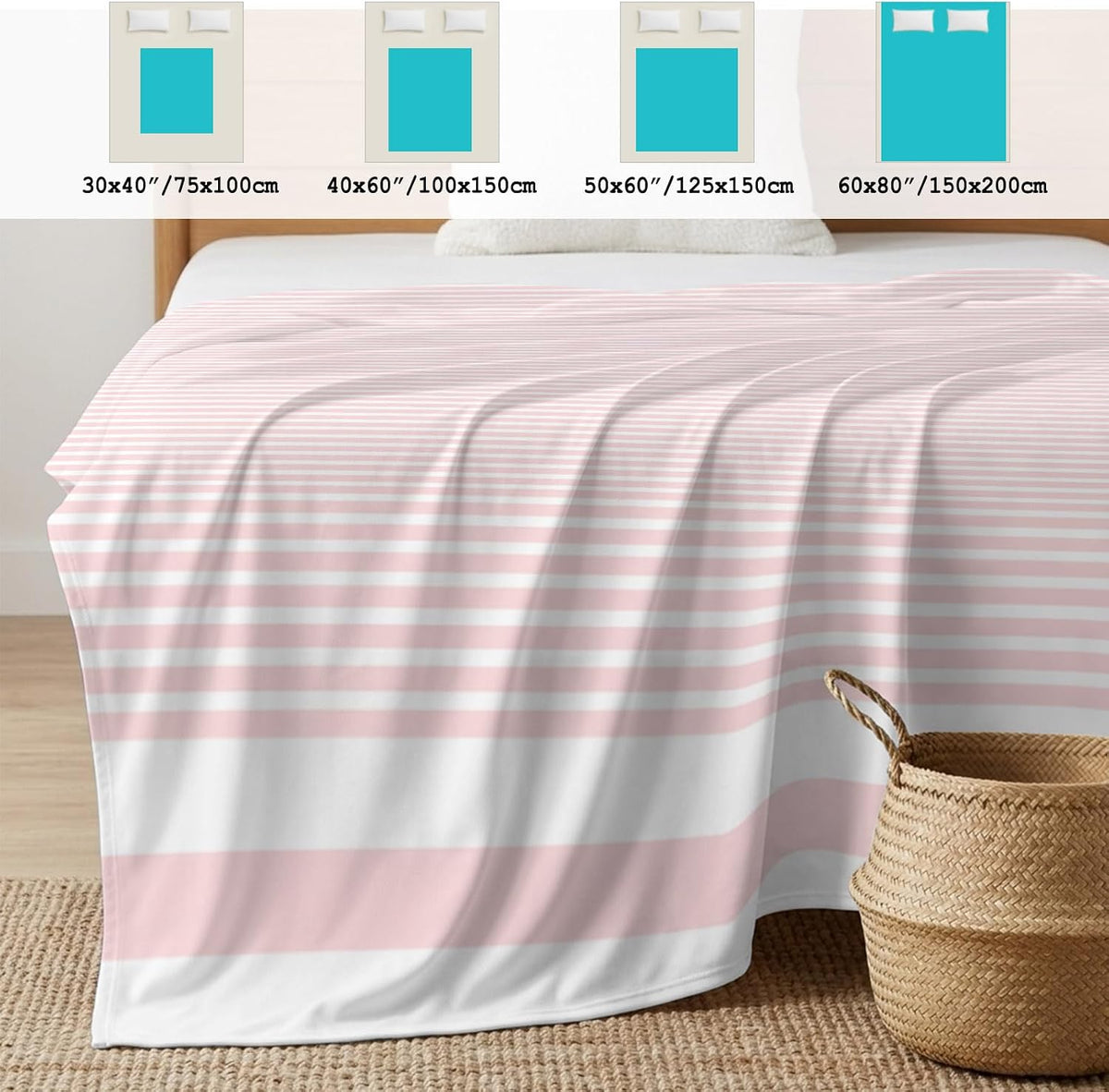 Cooling Blanket for Hot Sleepers Pink Stripe Lightweight Breathable Double Sided Summer Blanket Stripe Pink White Cooling Throw Blanket for Couch Bed Night Sweats 30"x40"