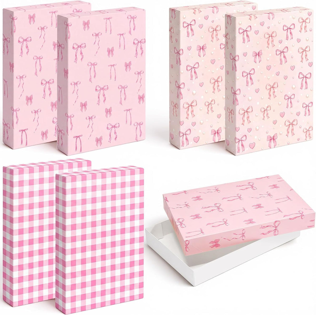 6 Pcs Large Shirt Gift Boxes with Lids 14.5 x 10 x 2 Inches Pink Bow Gift Box for Presents 3 Designs Shirt Boxes for Christmas Wedding Holiday Birthday Parties
