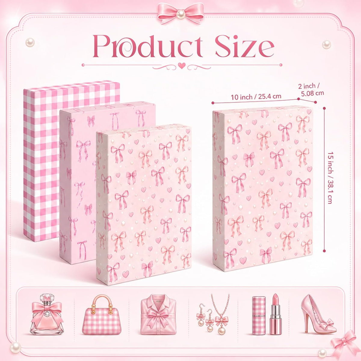 6 Pcs Large Shirt Gift Boxes with Lids 14.5 x 10 x 2 Inches Pink Bow Gift Box for Presents 3 Designs Shirt Boxes for Christmas Wedding Holiday Birthday Parties