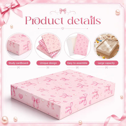 6 Pcs Large Shirt Gift Boxes with Lids 14.5 x 10 x 2 Inches Pink Bow Gift Box for Presents 3 Designs Shirt Boxes for Christmas Wedding Holiday Birthday Parties