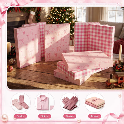 6 Pcs Large Shirt Gift Boxes with Lids 14.5 x 10 x 2 Inches Pink Bow Gift Box for Presents 3 Designs Shirt Boxes for Christmas Wedding Holiday Birthday Parties