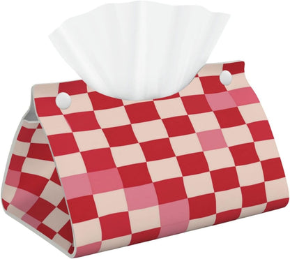 Pink Beige Plaid Checkerboard Pattern Rectangle Tissue Box Cover PVC Faux Leather Tissue Boxes Holder Lightweight Tissue Box Cube for Bathroom Home Car Office
