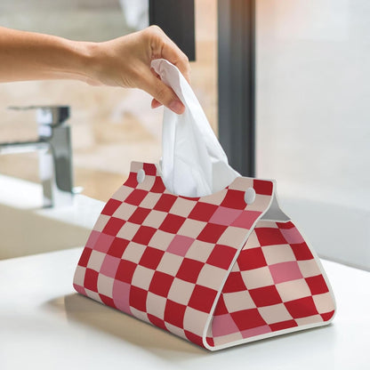 Pink Beige Plaid Checkerboard Pattern Rectangle Tissue Box Cover PVC Faux Leather Tissue Boxes Holder Lightweight Tissue Box Cube for Bathroom Home Car Office