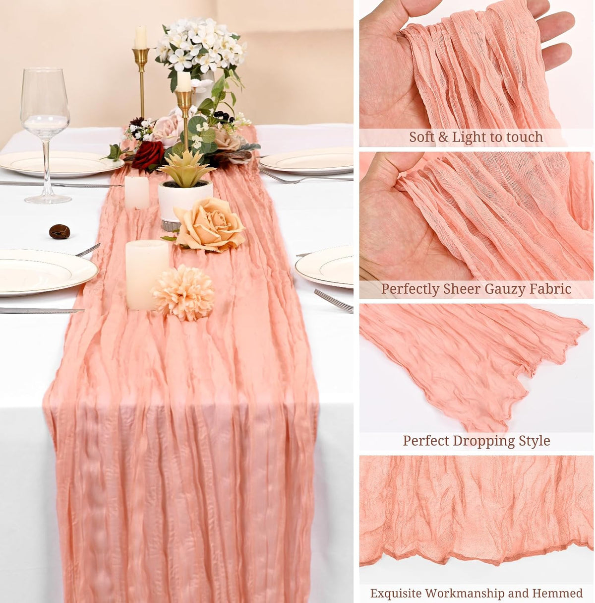 6 Pack Coral Cheesecloth Table Runner,20x120 in Table Runner