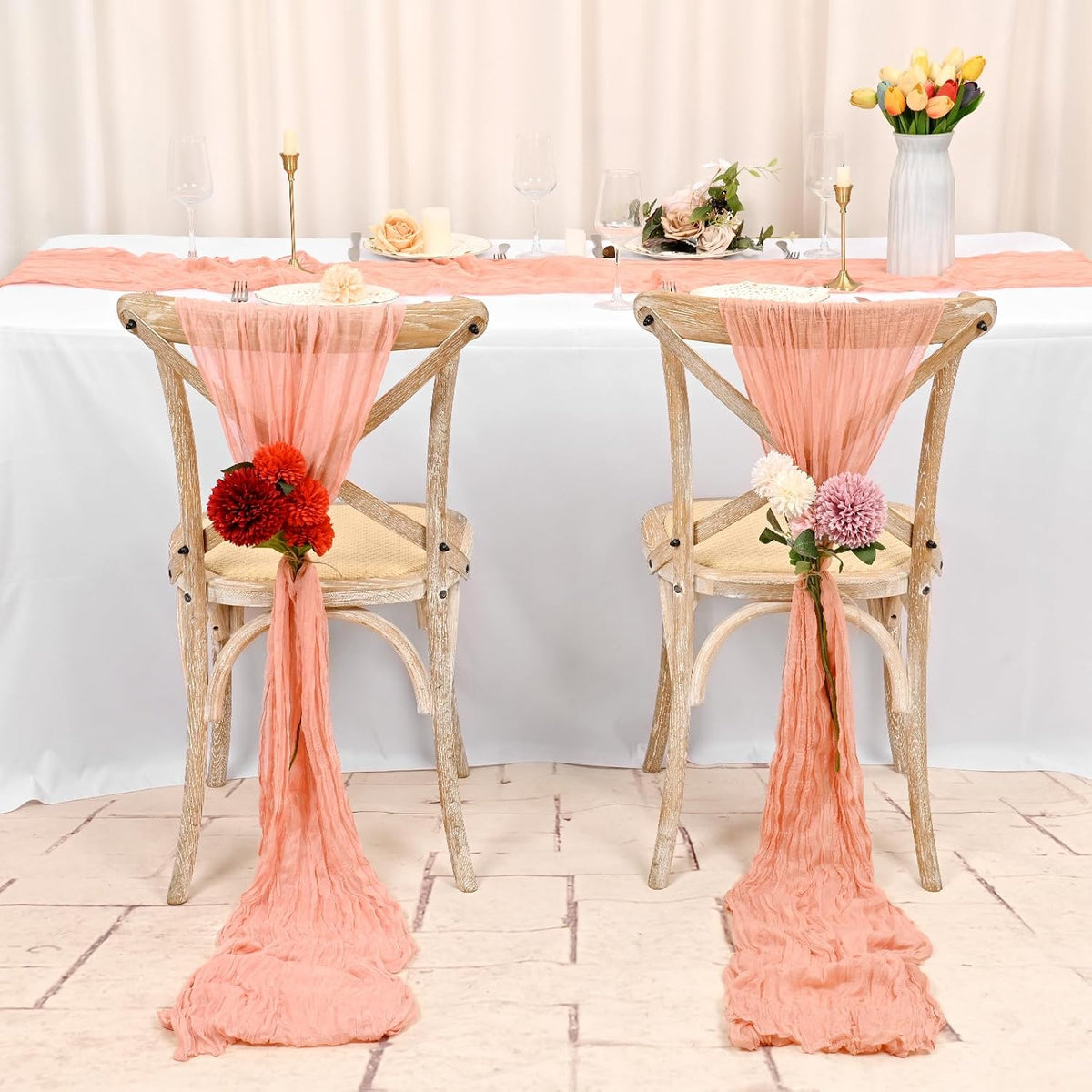 6 Pack Coral Cheesecloth Table Runner,20x120 in Table Runner
