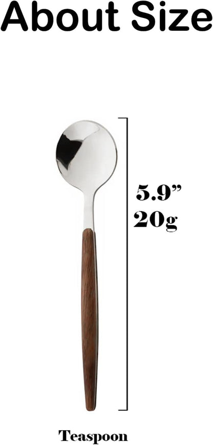 10-pieces Stainless Steel Teaspoon Set with Wooden Handle Durable Small Spoon Coffee Ice Tea Dessert Spoon Mini 5.9-Inch Mirror - Rose Gold