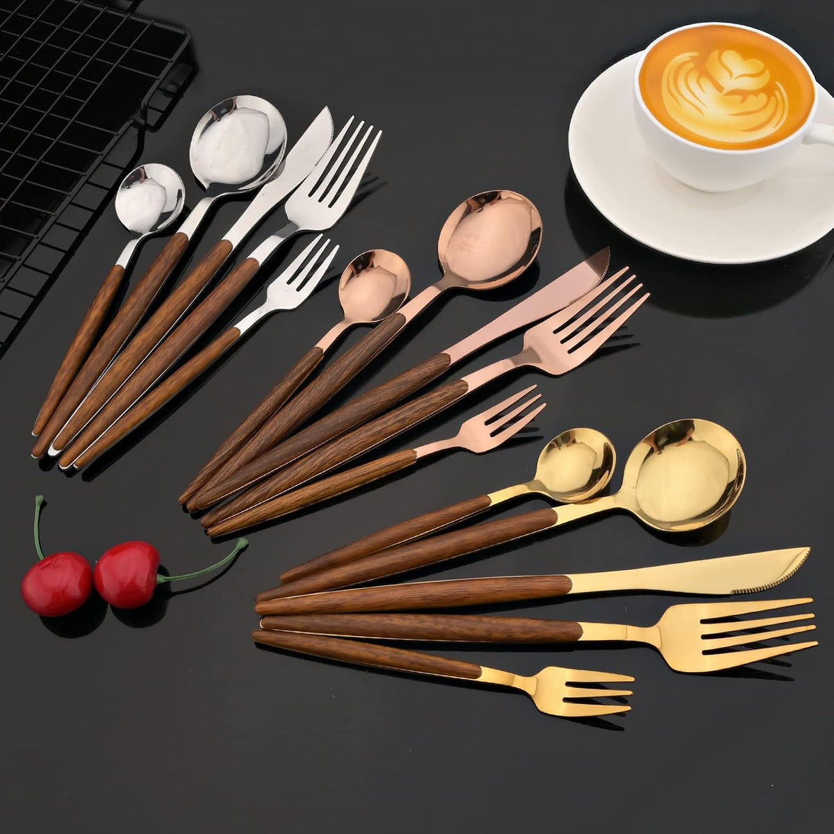 10-pieces Stainless Steel Teaspoon Set with Wooden Handle Durable Small Spoon Coffee Ice Tea Dessert Spoon Mini 5.9-Inch Mirror - Rose Gold