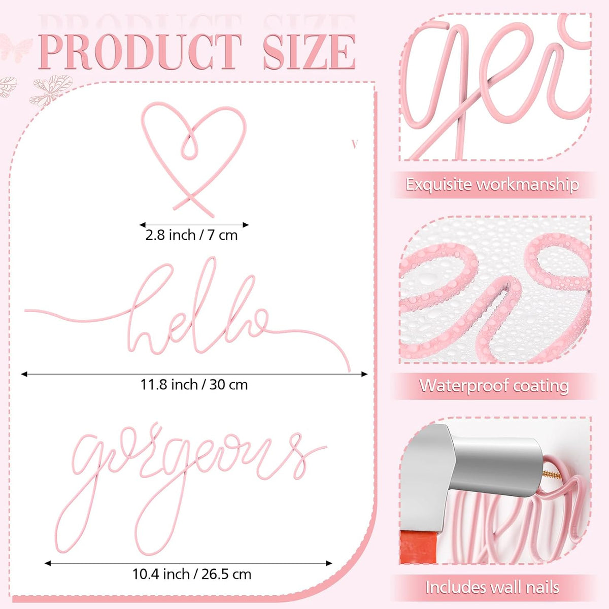 Metal Hello Gorgeous Wall Art Minimalist Wall Decor,Light Pink,Classic