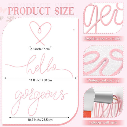 Metal Hello Gorgeous Wall Art Minimalist Wall Decor,Light Pink,Classic