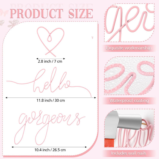 Metal Hello Gorgeous Wall Art Minimalist Wall Decor,Light Pink,Classic