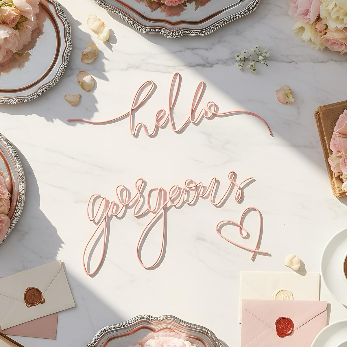 Metal Hello Gorgeous Wall Art Minimalist Wall Decor,Light Pink,Classic