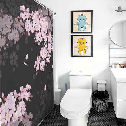 Cherry Blossom Shower Curtain for Bathroom, Asian Japanese Style Pink Floral Flower Plum Blossom Oriental Waterproof Fabric Shower Curtain Set with Hooks, 72"x78" Inch
