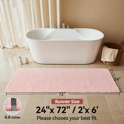 Waffle Runner Bath Mat - Long Bathroom Rugs Non Slip Washable, Ultra Soft Super Absorbent Quick Dry Boho Farmhouse Bathroom Decor, 24" x 72", Light Peachy Pink